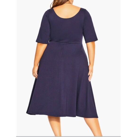 City Chic Fit & Flare Sweetheart Neckline Ponte Stretch Dress Navy Size 14 NEW - Picture 2 of 9